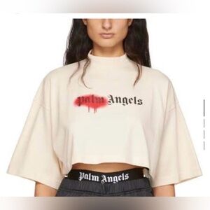 Palm Angels Beige Crop Top with Logo